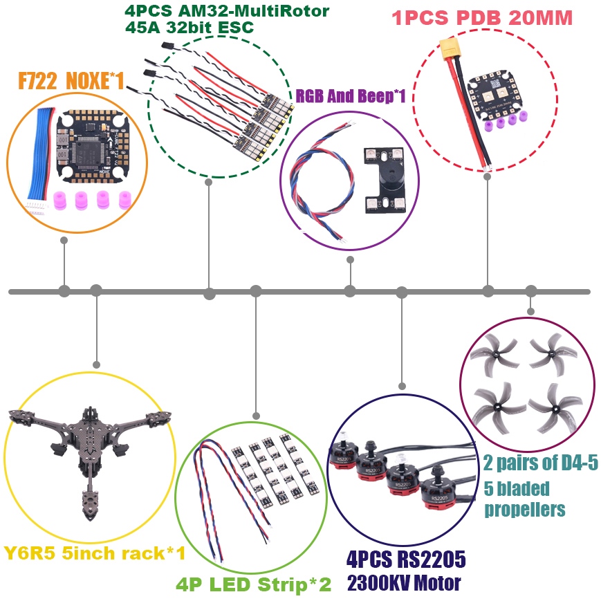 B-CUBE Y6R5 5inch FPV Drone Fr - Drone Kit Octocopter 评论和价格